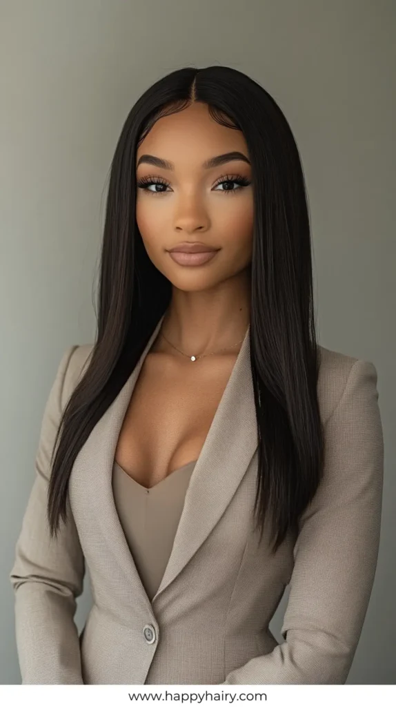 Middle Part 3 Easy Work Hairstyles for Long Hair 7