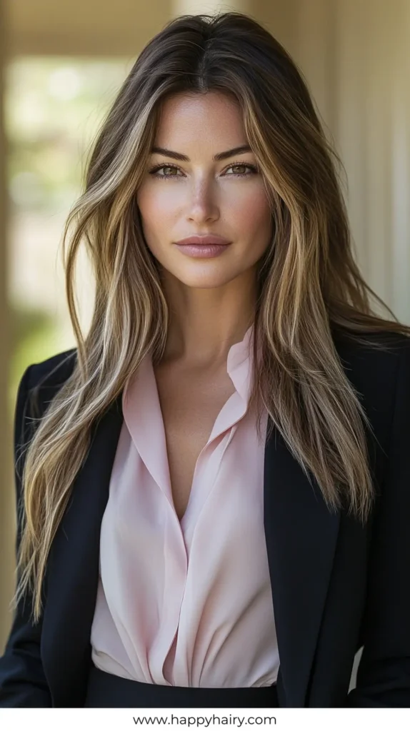 Middle Part 3 Elegant Work Hairstyles for Long Hair 7
