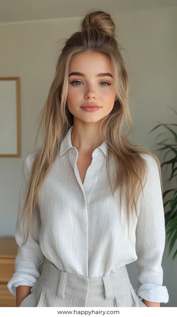 Mini Top Knot 3 Quick Work Hairstyles for Long hair 13