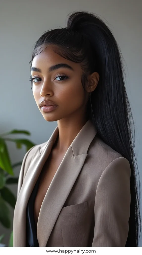Sleek Ponytail 3 Easy Work Hairstyles for Long Hair 11
