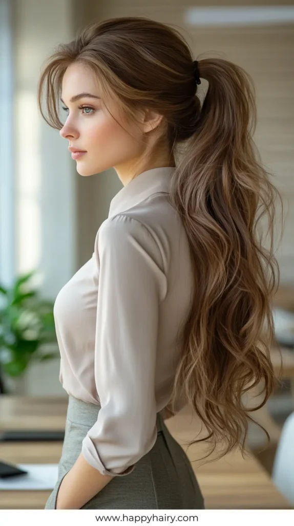 Wavy Ponytail 3 Easy Work Hairstyles for Long Hair 14