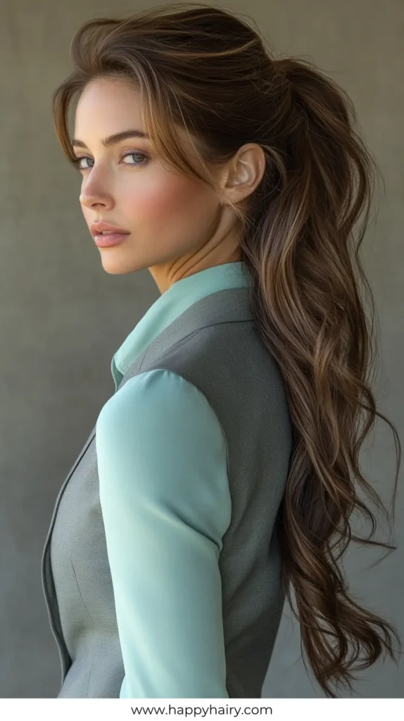 Wavy Ponytail 3 Elegant Work Hairstyles for Long Hair 15