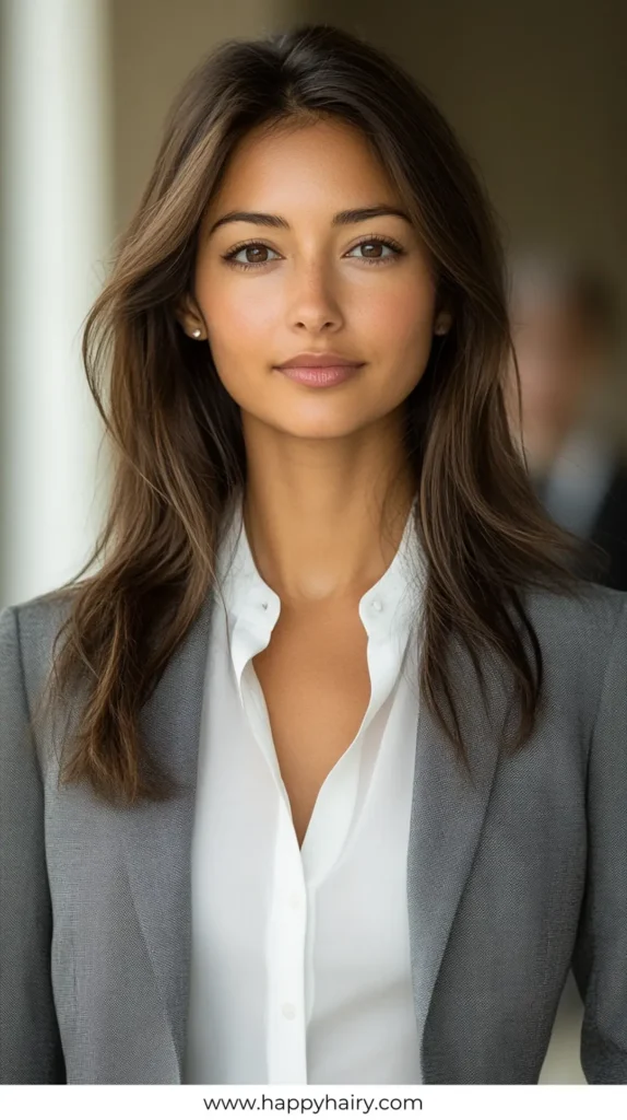 Wispy Fringes 3 Elegant Work Hairstyles for Long Hair 16