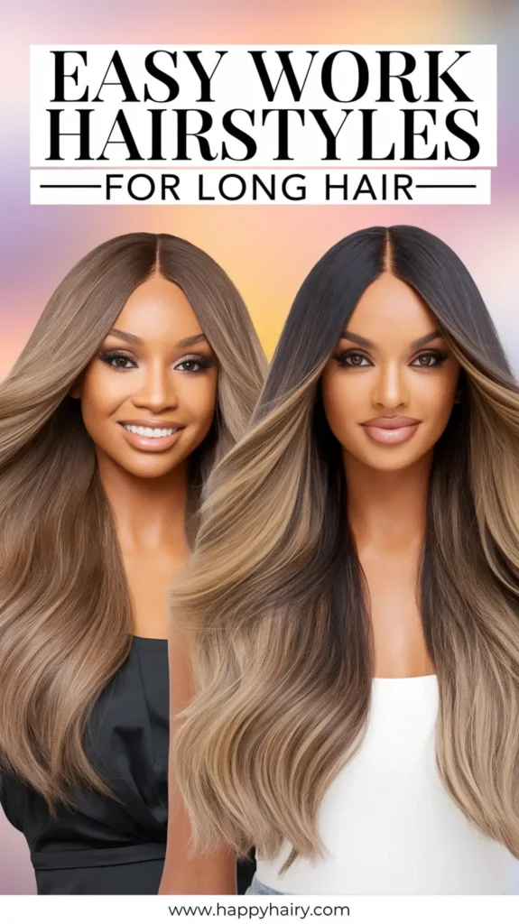 a vibrant collage featuring two stunning BsK wVhYTcKsZl7WwcMwBg o4KRzgZDRnWyIkE2LJB8Gw Easy Work Hairstyles for Long Hair 2
