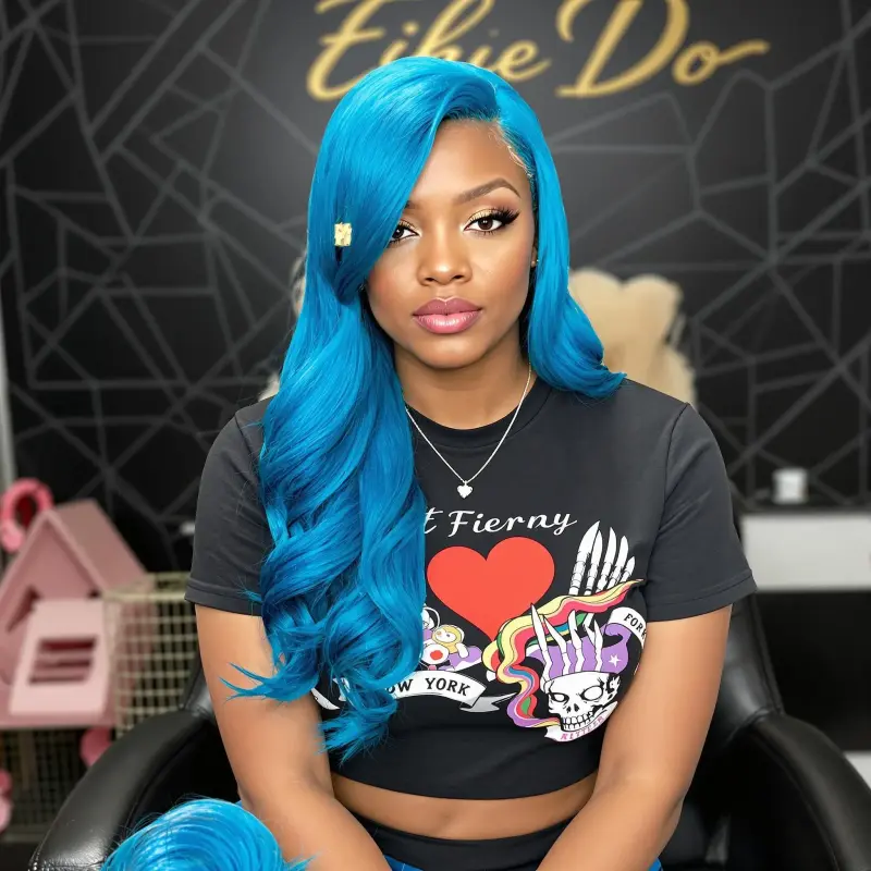 Electrify Your Look with Bold Blue Waves - blowout side part