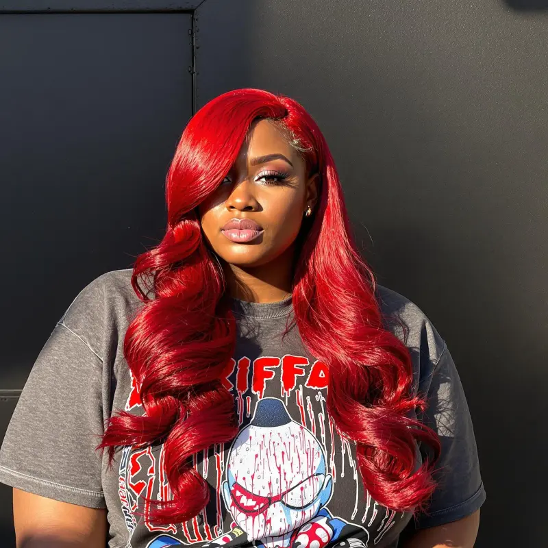 Fierce Scarlet Swirl - blowout side part