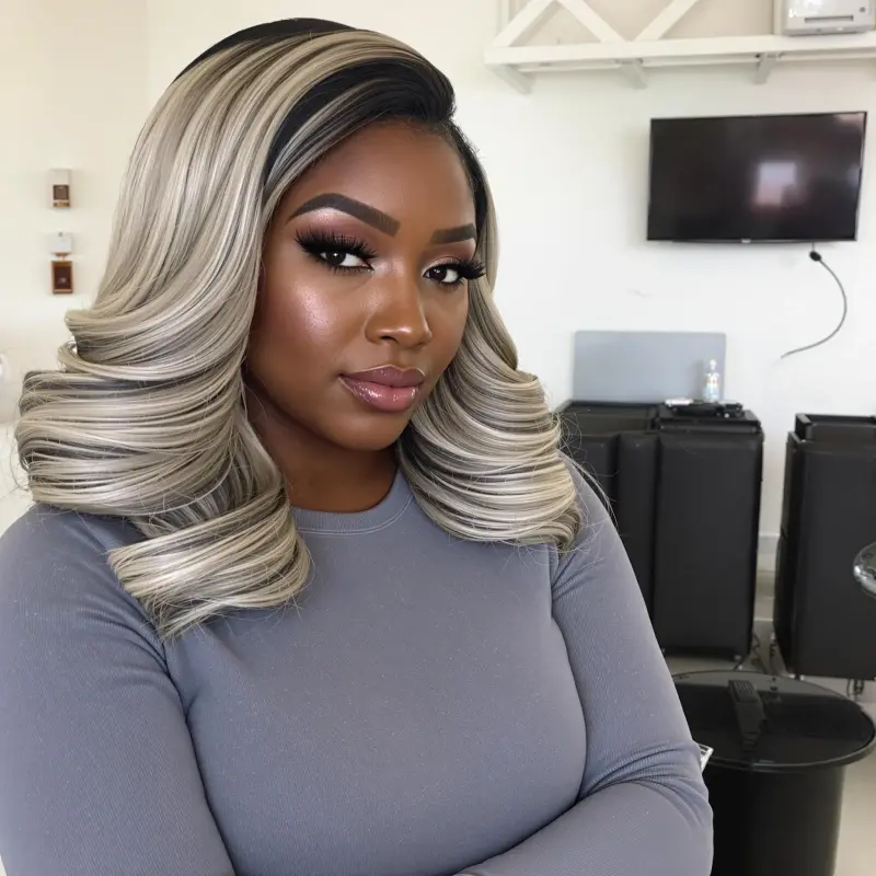 Effortless Glam: The Silver Elegance Blowout - blowout side part