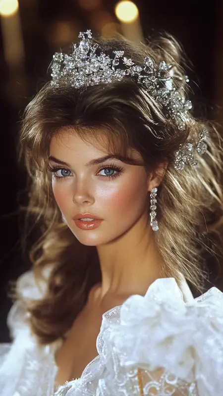 Glamorous 80s Prom Queen Glam with a Tiara Twist - 80s Prom Hair