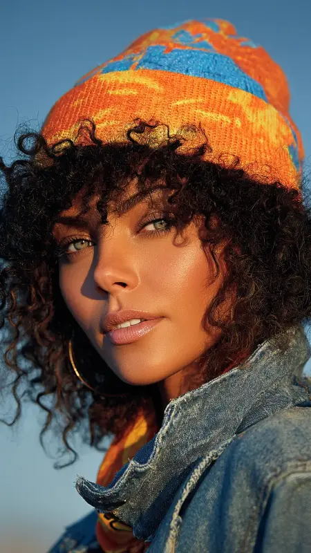 Afro with Oversized Beanie - Curly Hairstyles With Beanies