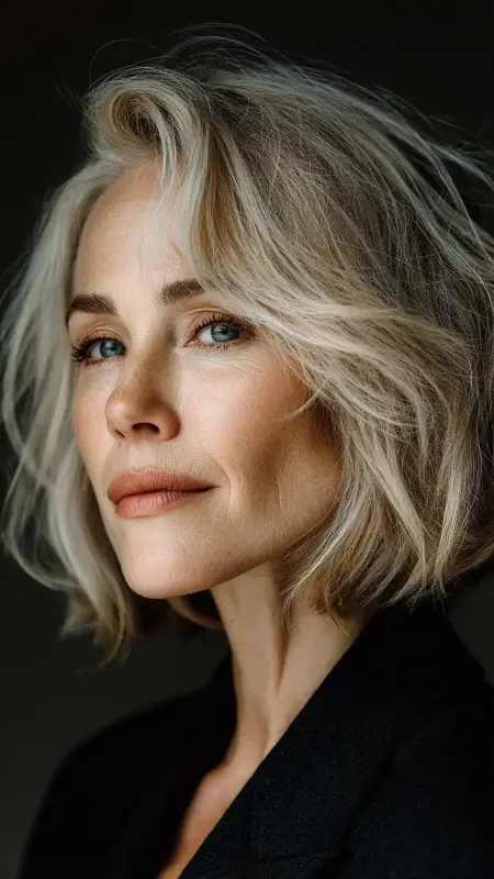Angled Bob -  Short hairstyles for women over 60 with wavy hair 