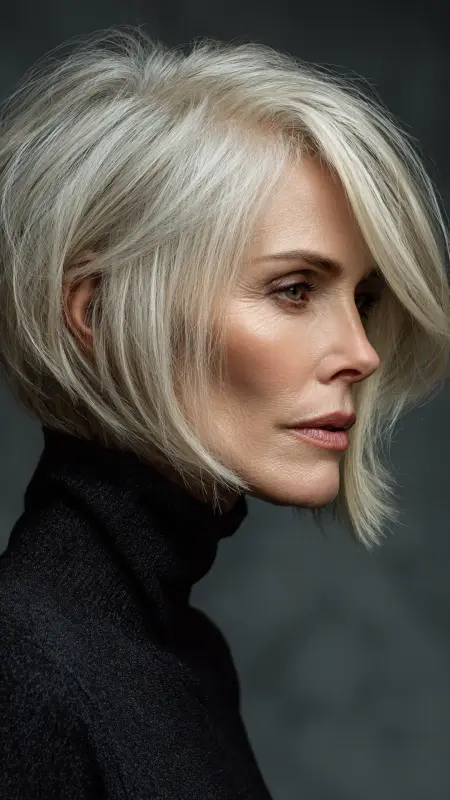 Angled Bob with Side Bangs - hairstyles for women over 70 with bangs