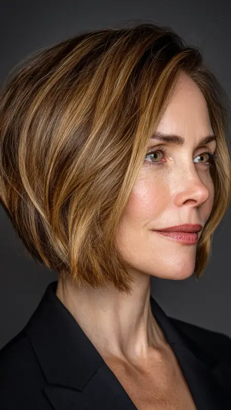 Angled Bob with Stacked Back - Medium Length Bob Haircuts For Women Over 50