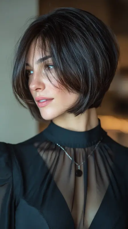Angled Bob with Subtle Layers - Shoulder length haircut for round faces