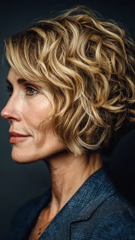 Angled Curly Bob - Hairstyles For Women Over 60 With Curly Hair
