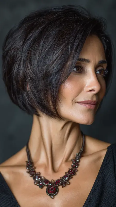 Angled Layered Bob with Nape Undercut - Short Layered Hairstyles For Older Women