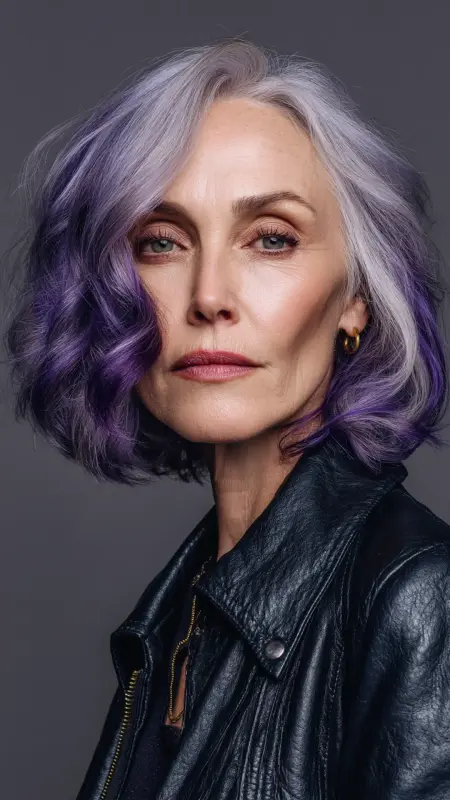 Angled Lob with Underlights - Shoulder Length Haircuts For Older Women