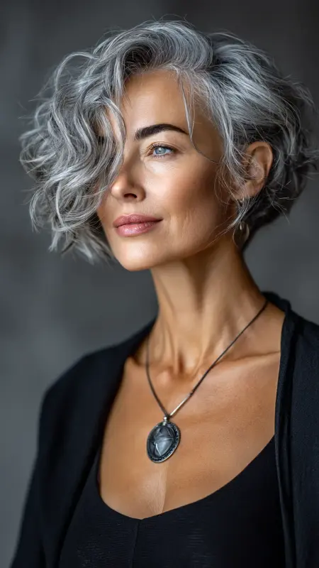 Angled Pixie Bob -  Short hairstyles for women over 60 with wavy hair 