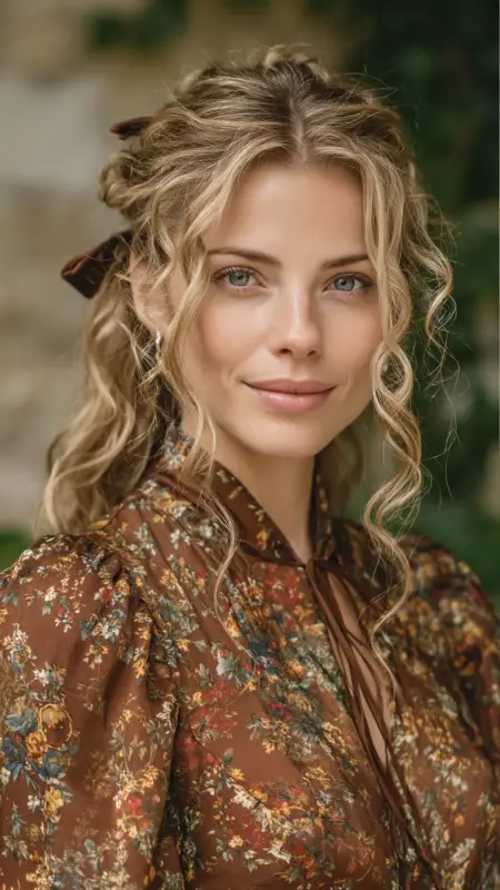 Antique Gold Blonde - Half-Up Velvet Bow Style - Old money hair color