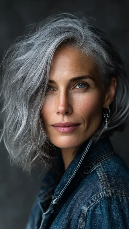 Ash Blonde Shoulder-Grazing Lob with Shadow Roots - hair color for older women over 50