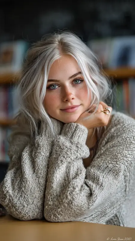 Ash Brown with Face-Framing Platinum Strands - Hair color ideas for students