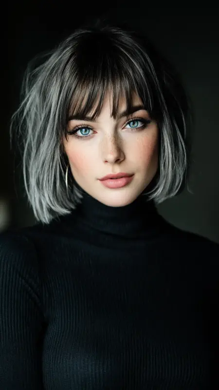 Ash Silver Bob with Undercut - silver hair color ideas
