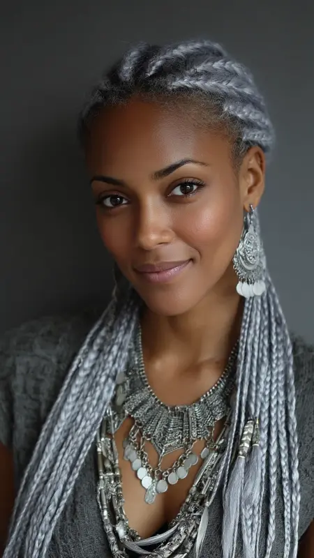 Ash Silver Box Braids - silver hair color ideas