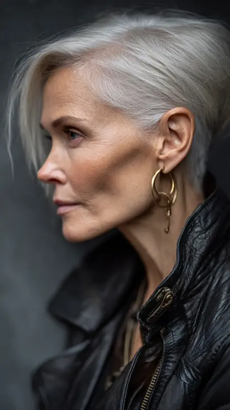 Asymmetrical Bob -  Short white hair for older women 