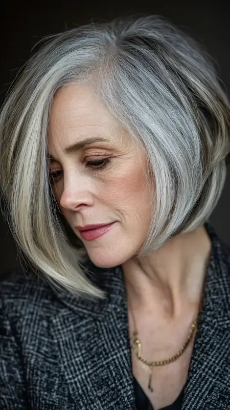 Asymmetrical Bob with Deep Side Part - Hairstyles For Women Over 50 With Thinning Hair