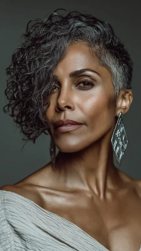 Asymmetrical Curly Bob - Hairstyles for Older Black Women