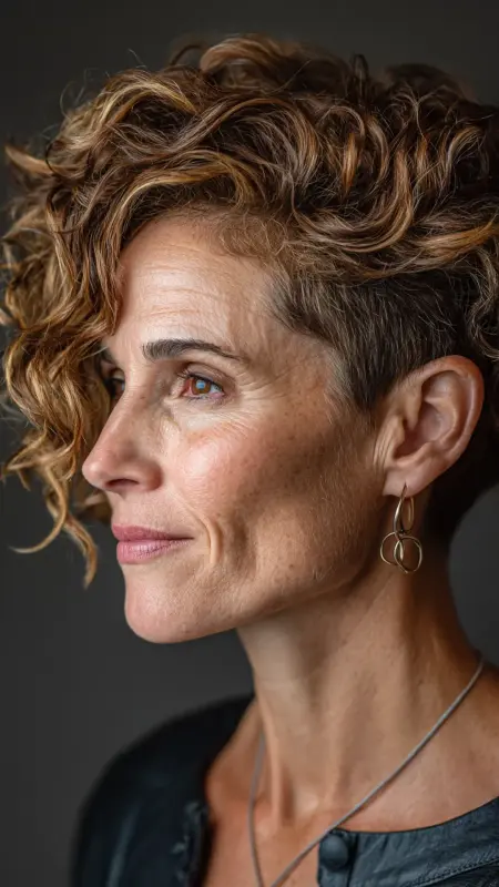 Asymmetrical Curly Crop - Short Curly Haircuts For Women Over 50