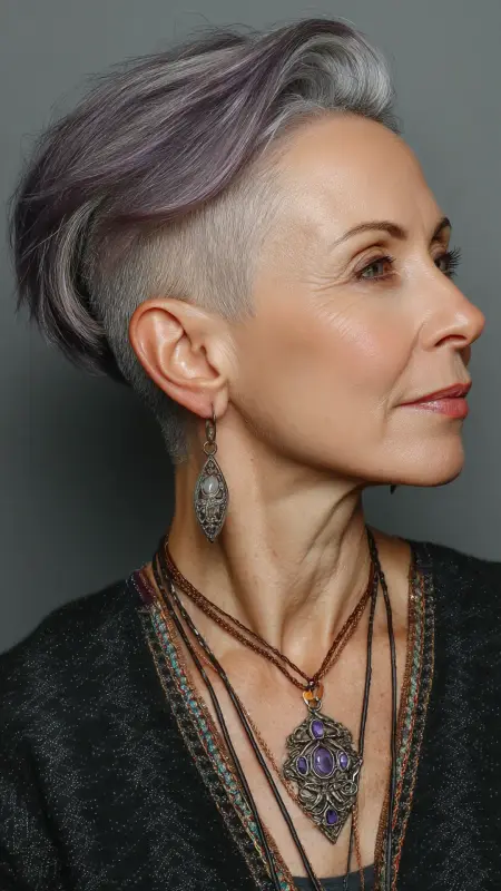 Asymmetrical Undercut Pixie - Undercut pixie haircut for older women