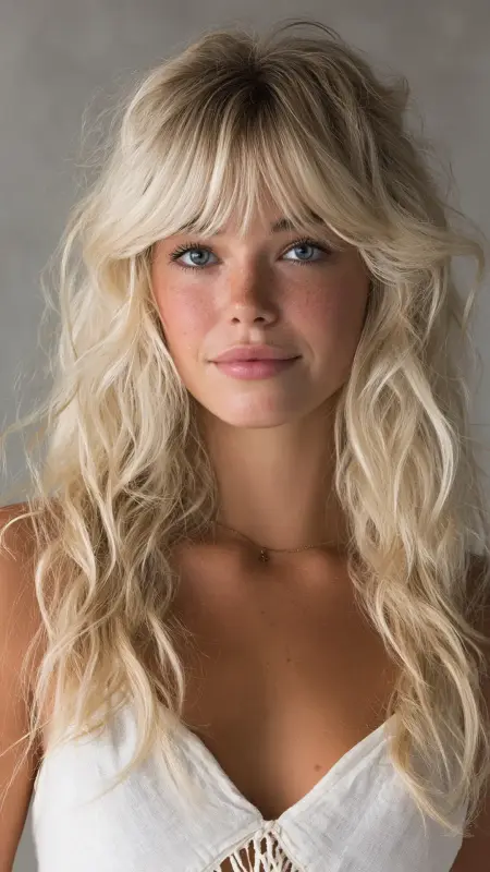 Beachy Blowout with Textured Curtain Bangs - Blowout with curtain bangs