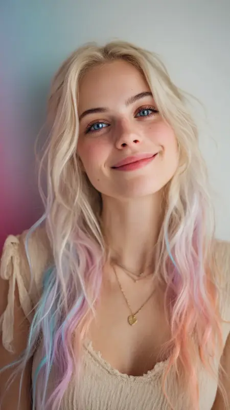 Beige Blonde with Pastel Rainbow Ends - Hair color ideas for students
