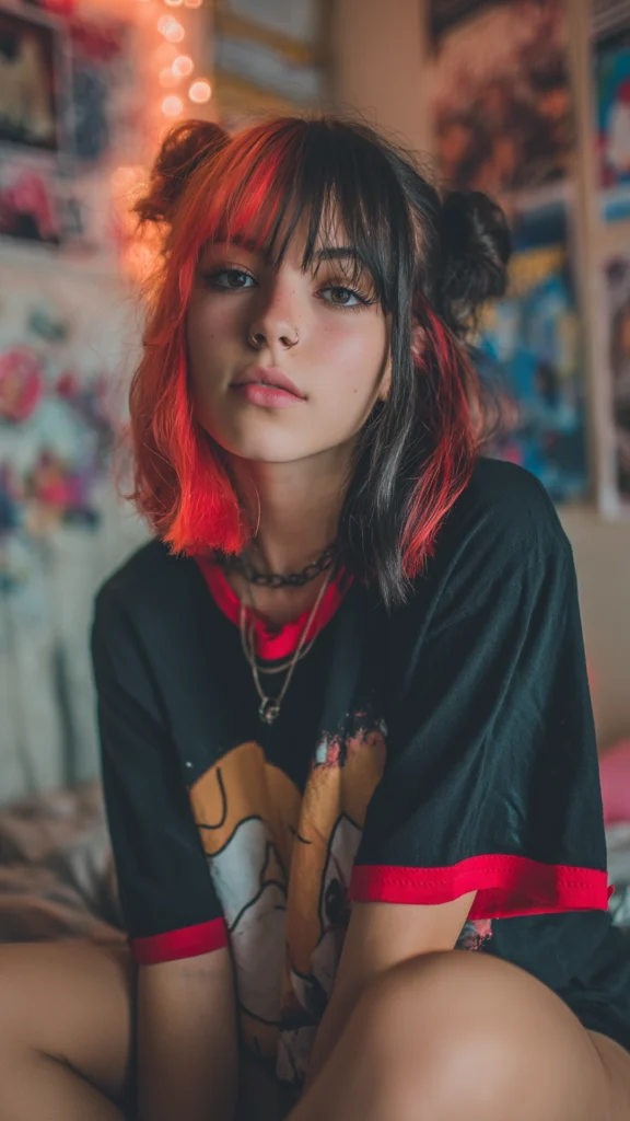 Black Red Split Dye Lob – Hair color for college students – HappyHairy