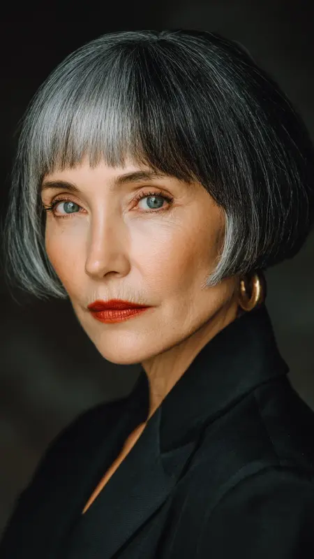 Blunt Bob with Blunt Bangs - bob hair styles for women over 50