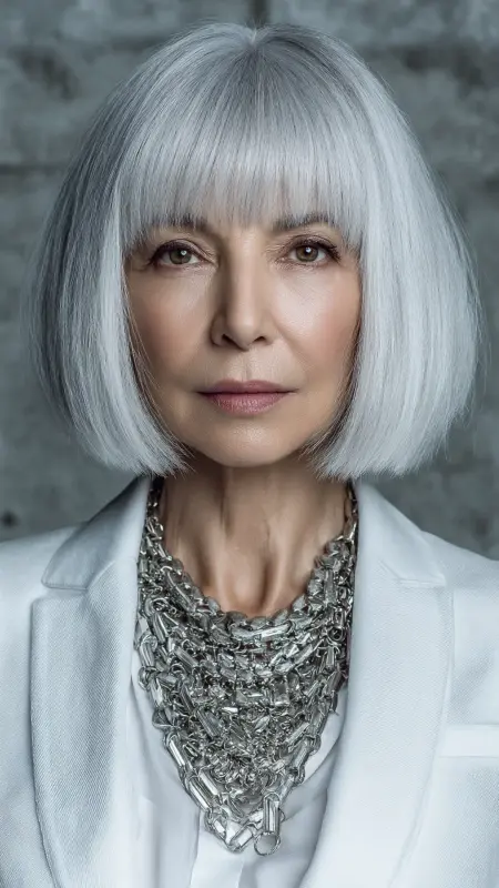 Blunt Bob with Full Bangs - Hairstyles for 80 year old women