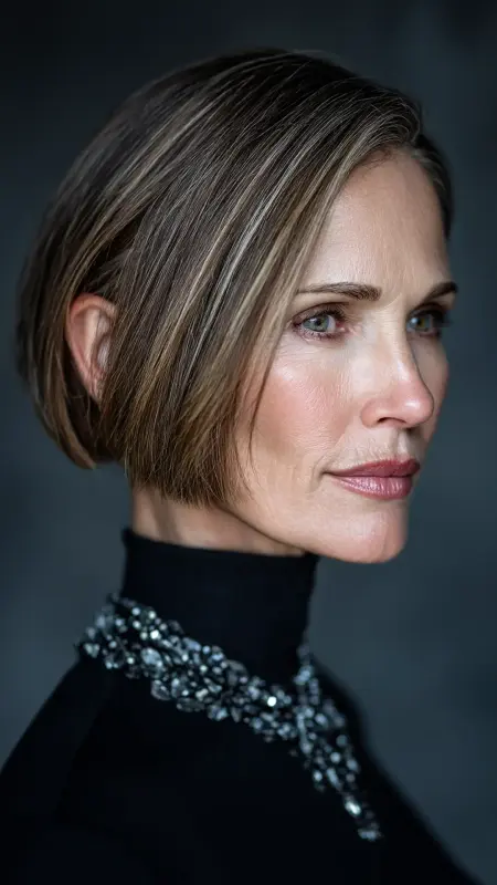 Blunt Bob with Sleek Center Part - bob hair styles for women over 50