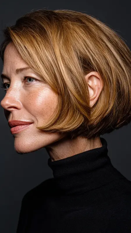 Blunt Cut Bob with Sleek Finishh - Medium Length Bob Haircuts For Women Over 50