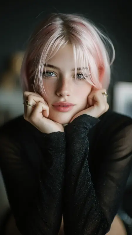 Blunt Cut with Baby Pink Tips - Y2k haircuts