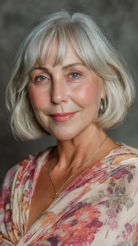 Bob with Curtain Bangs - Medium Length Bob Haircuts For Women Over 50