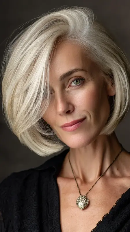 Bob with Swooping Side Bangs - bob haircuts for women over 60 with fine hair