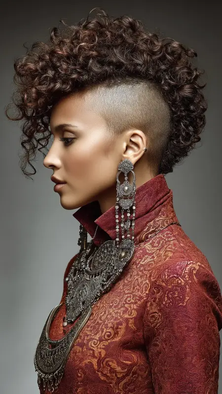 Bold Mohawk Pixie with Tight Curls - Short pixie haircuts for curly hair