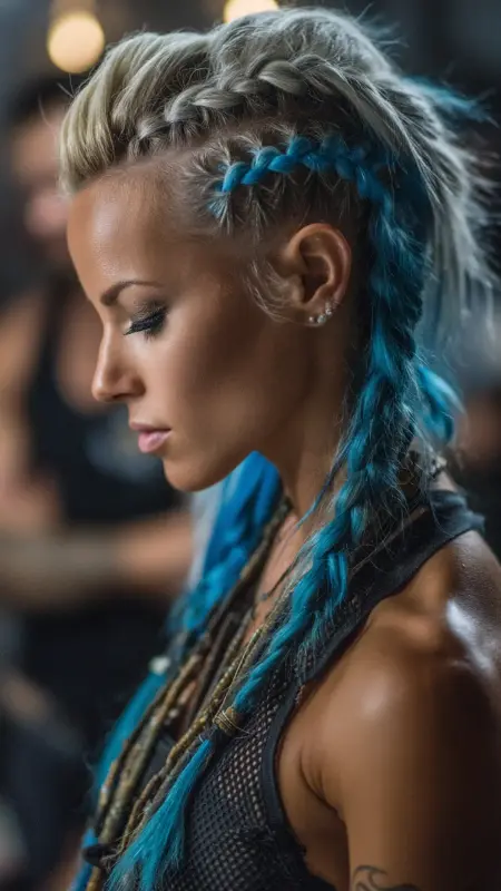 Braided Mohawk - Ash Blonde - Two hair colors split