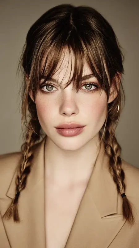 Butterfly Bangs with Sleek Low Braids - Butterfly bangs