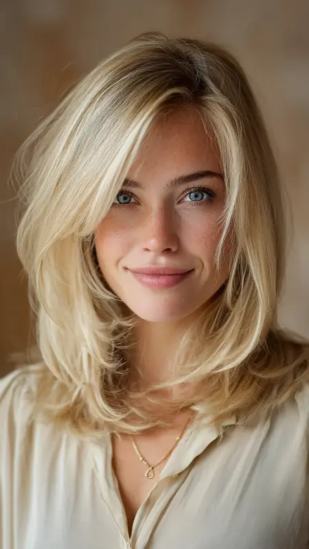 Whimsical Waves: A Side-Swept Butterfly Blonde - Butterfly Haircut With Side Part