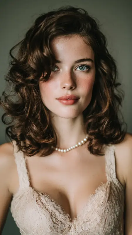 Enchanting Allure: The Side-Swept Brunette Butterfly Wave - Butterfly Haircut With Side Part