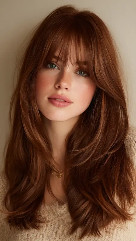 Auburn Waves of Enchantment: The Captivating Butterfly Cut - Butterfly Haircut With Side Part