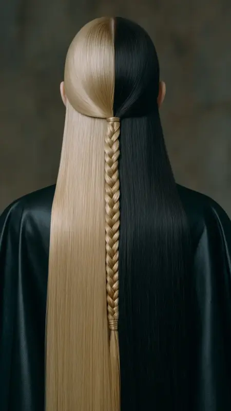 Casual Low Ponytail with Face-Framing Layers - Two hair colors split