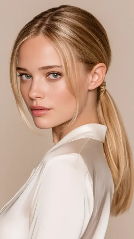 Center-Parted Half-Up Straight Hair - Glass Hair