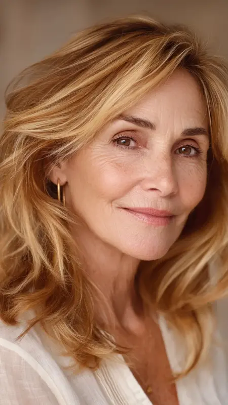 Champagne Babylights on Blunt Lob - hair color ideas for women over 70